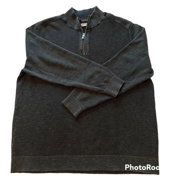 Tommy Bahama Dark Gray Sandover 1/4 Zip Pullover Chunky-Knit Sweater cotton XXL - Picture 1 of 11
